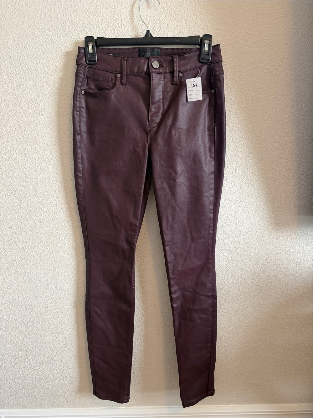 White House Black Market Burgundy Coated Skinny Pants